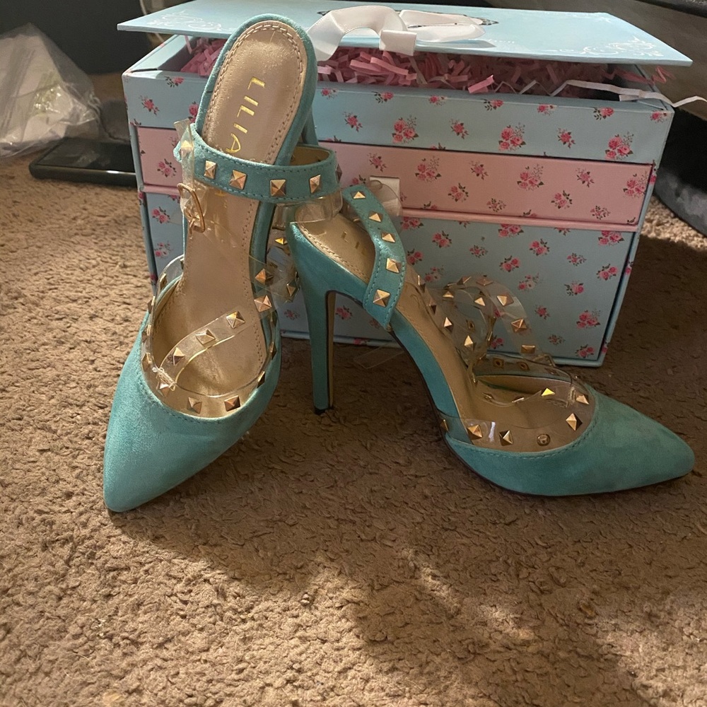 Teal blue/clear High heels